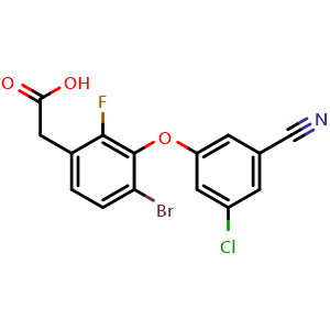 Chemical structure of 2-[4-Bromo-3-(3-chloro-5-cyano-phenoxy)-2-fluoro-phenyl]acetic acid , CAS 1007572-07-7, AChemBlock Y237275