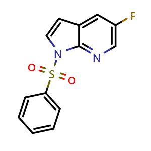 Chemical structure of 1-(Benzenesulfonyl)-5-fluoro-pyrrolo[2,3-b]pyridine , CAS 1015608-79-3, AChemBlock Y237277