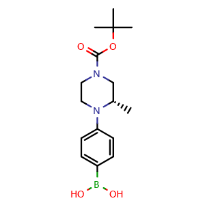 Chemical structure of [4-[(2S)-4-tert-Butoxycarbonyl-2-methyl-piperazin-1-yl]phenyl]boronic acid , CAS 1089686-66-7, AChemBlock Y237287