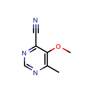 Chemical structure of 5-Methoxy-6-methyl-pyrimidine-4-carbonitrile , CAS 114969-83-4, AChemBlock Y237291