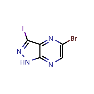 Chemical structure of 5-Bromo-3-iodo-1H-pyrazolo[3,4-b]pyrazine , CAS 1204809-95-9, AChemBlock Y237303