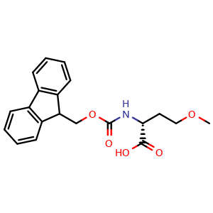 Chemical structure of (2R)-2-(9H-fluoren-9-ylmethoxycarbonylamino)-4-methoxy-butanoic acid , CAS 1272755-48-2, AChemBlock Y237321