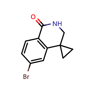 Chemical structure of 6-Bromospiro[2,3-dihydroisoquinoline-4,1'-cyclopropane]-1-one , CAS 1396777-75-5, AChemBlock Y237337