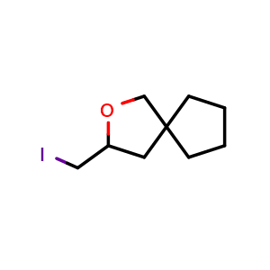 Chemical structure of 3-(Iodomethyl)-2-oxaspiro[4.4]nonane , CAS 1403649-36-4, AChemBlock Y237339