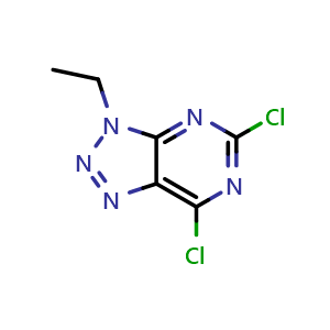 Chemical structure of 5,7-Dichloro-3-ethyl-3H-[1,2,3]triazolo[4,5-d]pyrimidine , CAS 1516921-36-0, AChemBlock Y237352