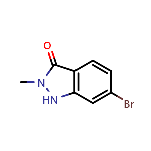 Chemical structure of 6-Bromo-2-methyl-1H-indazol-3-one , CAS 1532605-23-4, AChemBlock Y237353