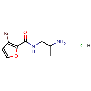 Chemical structure of N-(2-Aminopropyl)-3-bromo-furan-2-carboxamide hydrochloride , CAS 1877406-24-0, AChemBlock Y237387