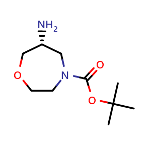 Chemical structure of tert-Butyl (6R)-6-amino-1,4-oxazepane-4-carboxylate , CAS 1932141-27-9, AChemBlock Y237392