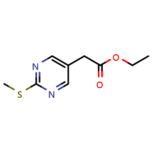 Chemical structure of Ethyl 2-(2-methylsulfanylpyrimidin-5-yl)acetate , CAS 2111347-08-9, AChemBlock Y237412