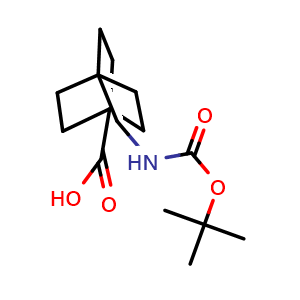 Chemical structure of 4-[(tert-Butoxycarbonylamino)methyl]bicyclo[2.2.2]octane-1-carboxylic acid , CAS 219996-49-3, AChemBlock Y237423