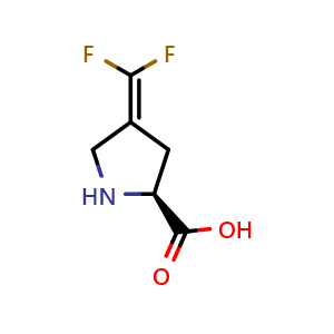 Chemical structure of (2S)-4-(Difluoromethylene)pyrrolidine-2-carboxylic acid , CAS 2223642-67-7, AChemBlock Y237426