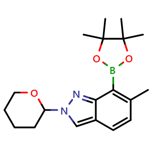 Chemical structure of 6-Methyl-2-tetrahydropyran-2-yl-7-(4,4,5,5-tetramethyl-1,3,2-dioxaborolan-2-yl)indazole , CAS 2253653-03-9, AChemBlock Y237434