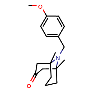 Chemical structure of 9-[(4-Methoxyphenyl)methyl]-1,5-dimethyl-9-azabicyclo[3.3.1]nonan-3-one , CAS 2275572-15-9, AChemBlock Y237438