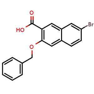 Chemical structure of 3-Benzyloxy-7-bromo-naphthalene-2-carboxylic acid , CAS 2361053-39-4, AChemBlock Y237445