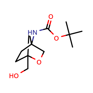 Chemical structure of tert-Butyl N-[1-(hydroxymethyl)-2-oxabicyclo[2.2.1]heptan-4-yl]carbamate , CAS 2580185-38-0, AChemBlock Y237467