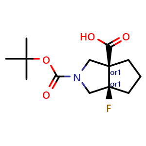 Chemical structure of cis-2-tert-Butoxycarbonyl-3a-fluoro-3,4,5,6-tetrahydro-1H-cyclopenta[c]pyrrole-6a-carboxylic acid , CAS 2696257-68-6, AChemBlock Y237474