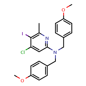 Chemical structure of 4-Chloro-5-iodo-N,N-bis[(4-methoxyphenyl)methyl]-6-methyl-pyridin-2-amine , CAS 2763159-74-4, AChemBlock Y237486