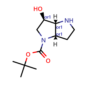Chemical structure of tert-Butyl rel-(3aS,6R,6aR)-6-hydroxy-2,3,3a,5,6,6a-hexahydro-1H-pyrrolo[3,2-b]pyrrole-4-carboxylate , CAS 2813204-10-1, AChemBlock Y237491