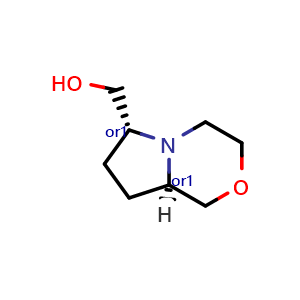 Chemical structure of rel-((6R,8aR)-Hexahydro-1H-pyrrolo[2,1-c][1,4]oxazin-6-yl)methanol , CAS 2820537-05-9, AChemBlock Y237494