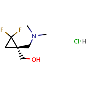 Chemical structure of [(1R)-1-[(Dimethylamino)methyl]-2,2-difluoro-cyclopropyl]methanol hydrochloride , CAS 2875037-62-8, AChemBlock Y237499
