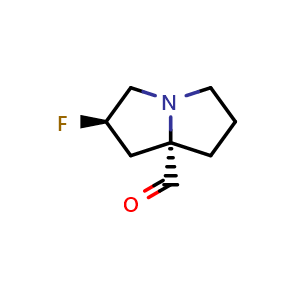 Chemical structure of (2R,7S)-2-Fluoro-1,2,3,5,6,7-hexahydropyrrolizine-8-carbaldehyde , CAS 2891993-70-5, AChemBlock Y237501