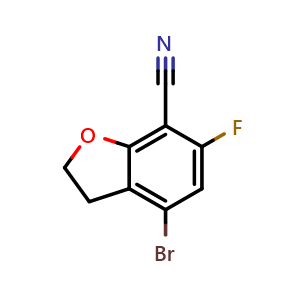 Chemical structure of 4-Bromo-6-fluoro-2,3-dihydrobenzofuran-7-carbonitrile , CAS 2901797-71-3, AChemBlock Y237502