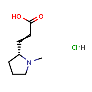 Chemical structure of 3-[(2R)-1-methylpyrrolidin-2-yl]prop-2-enoic acid hydrochloride , CAS 2922440-06-8, AChemBlock Y237514