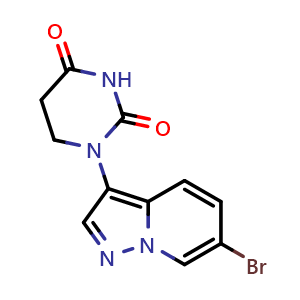 Chemical structure of 1-{6-Bromopyrazolo[1,5-a]pyridin-3-yl}-1,3-diazinane-2,4-dione , CAS 2925080-89-1, AChemBlock Y237515