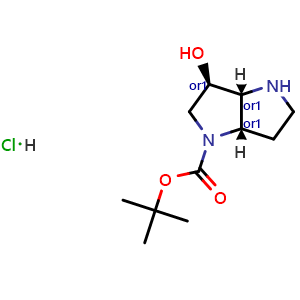 Chemical structure of tert-Butyl rel-(3aS,6R,6aR)-6-hydroxy-2,3,3a,5,6,6a-hexahydro-1H-pyrrolo[3,2-b]pyrrole-4-carboxylate hydrochloride , CAS 2940871-41-8, AChemBlock Y237526