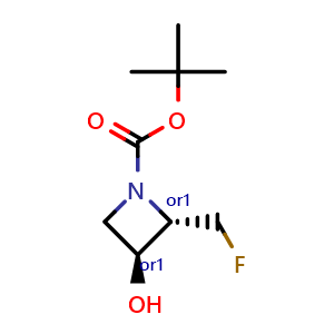 Chemical structure of tert-butyl trans-2-(fluoromethyl)-3-hydroxy-azetidine-1-carboxylate , CAS 2940871-72-5, AChemBlock Y237527