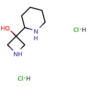 Chemical structure of 3-(2-Piperidyl)azetidin-3-ol dihydrochloride , CAS 2940939-64-8, AChemBlock Y237542