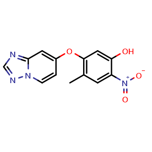 Chemical structure of 4-Methyl-2-nitro-5-([1,2,4]triazolo[1,5-a]pyridin-7-yloxy)phenol , CAS 2940944-49-8, AChemBlock Y237548