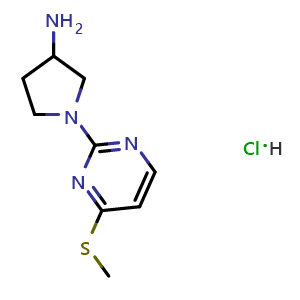 Chemical structure of 1-(4-Methylsulfanylpyrimidin-2-yl)pyrrolidin-3-amine hydrochloride , CAS 2940953-33-1, AChemBlock Y237561