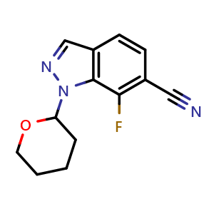 Chemical structure of 7-Fluoro-1-tetrahydropyran-2-yl-indazole-6-carbonitrile , CAS 2940957-46-8, AChemBlock Y237574