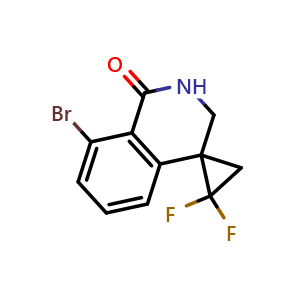 Chemical structure of 8-Bromo-1',1'-difluoro-spiro[2,3-dihydroisoquinoline-4,2'-cyclopropane]-1-one , CAS 2940963-41-5, AChemBlock Y237581
