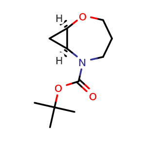 Chemical structure of tert-Butyl (1R,7S)-2-oxa-6-azabicyclo[5.1.0]octane-6-carboxylate , CAS 2954726-66-8, AChemBlock Y237586