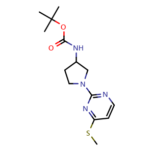 Chemical structure of tert-Butyl N-[1-(4-methylsulfanylpyrimidin-2-yl)pyrrolidin-3-yl]carbamate , CAS 2955551-10-5, AChemBlock Y237590