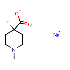 Chemical structure of 4-Fluoro-1-methyl-piperidine-4-carboxylic acid sodium salt , CAS 2955551-51-4, AChemBlock Y237592