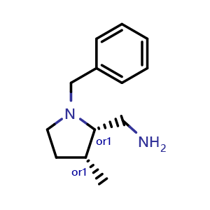 Chemical structure of [Cis-1-benzyl-3-methyl-pyrrolidin-2-yl]methanamine , CAS 2969617-67-0, AChemBlock Y237597