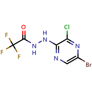 Chemical structure of N'-(5-Bromo-3-chloro-pyrazin-2-yl)-2,2,2-trifluoro-acetohydrazide , CAS 850421-07-7, AChemBlock Y237629