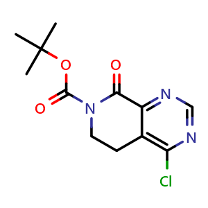 Chemical structure of tert-Butyl 4-chloro-8-oxo-5,6-dihydropyrido[3,4-d]pyrimidine-7-carboxylate , CAS 3008229-82-8, AChemBlock Y237678