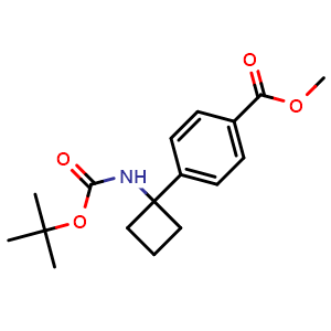 Chemical structure of Methyl 4-(1-((tert-butoxycarbonyl)amino)cyclobutyl)benzoate , CAS 1338243-68-7, AChemBlock Y237706