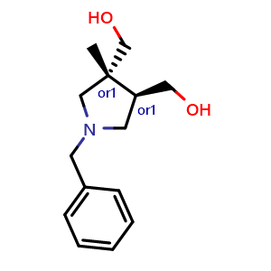 Chemical structure of trans-1-benzyl-4-(hydroxymethyl)-4-methylpyrrolidin-3-yl]methanol , CAS 1823715-46-3, AChemBlock Y237724