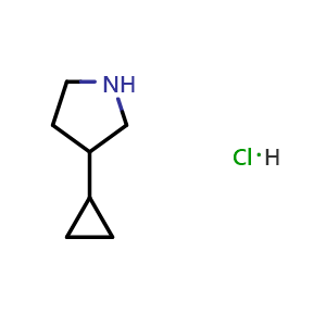 Chemical structure of 3-Cyclopropylpyrrolidine hydrochloride , CAS 2612096-70-3, AChemBlock Y237738