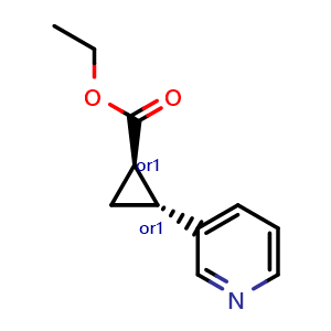 Chemical structure of trans-Ethyl 2-(pyridin-3-yl)cyclopropanecarboxylate , CAS 484654-39-9, AChemBlock Y237744