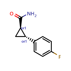 Chemical structure of trans-2-(4-Fluorophenyl)cyclopropanecarboxamide , CAS 928054-45-9, AChemBlock Y237757