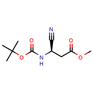 Chemical structure of (R)-Methyl 3-(tert-butoxycarbonyl)amino-3-cyanopropanoate , CAS 3037659-61-0, AChemBlock Y237770