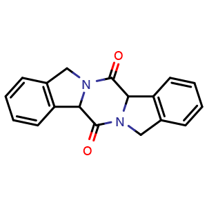 Chemical structure of 4b,5,7,11b,12,14-Hexahydroisoindolo[2',1':4,5]pyrazino[2,1-a]isoindole-5,12-dione , CAS 3037693-07-2, AChemBlock Y237778