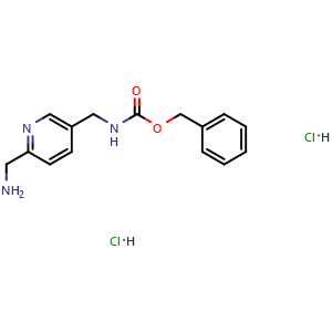 Chemical structure of Benzyl ((2-(aminomethyl)pyridin-5-yl)methyl)carbamate dihydrochloride , CAS 2390404-61-0, AChemBlock Y237779