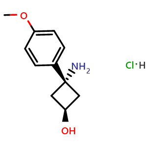 Chemical structure of Cis-3-amino-3-(4-methoxyphenyl)cyclobutanol hydrochloride , CAS 3037659-32-5, AChemBlock Y237784